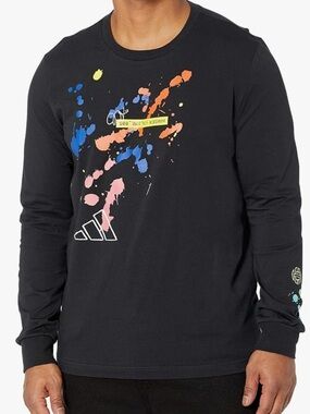 adidas Harden Journey Black Long-Sleeve Tee with Multicolor Paint Splatters